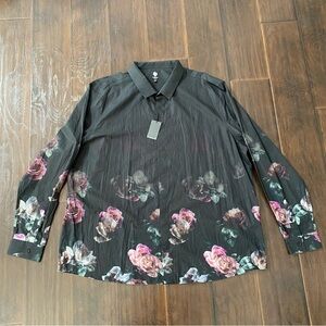 New With Tags Twisted Tailor Black W/ Flower Design Button Up Size 5XL